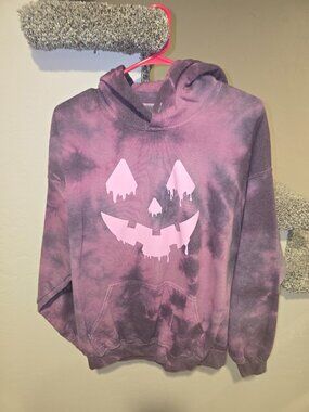 Purple Tie Dye Halloween Jack O Lantern Hoodie Pullover Spooky Graphic